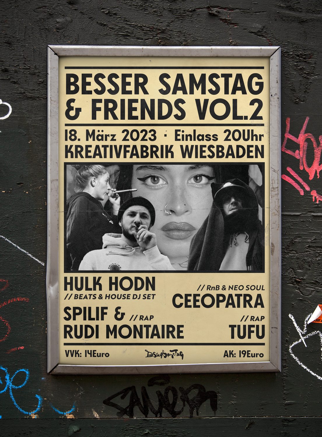 Besser Samstag and Friends Vol. 2 poster on a wall