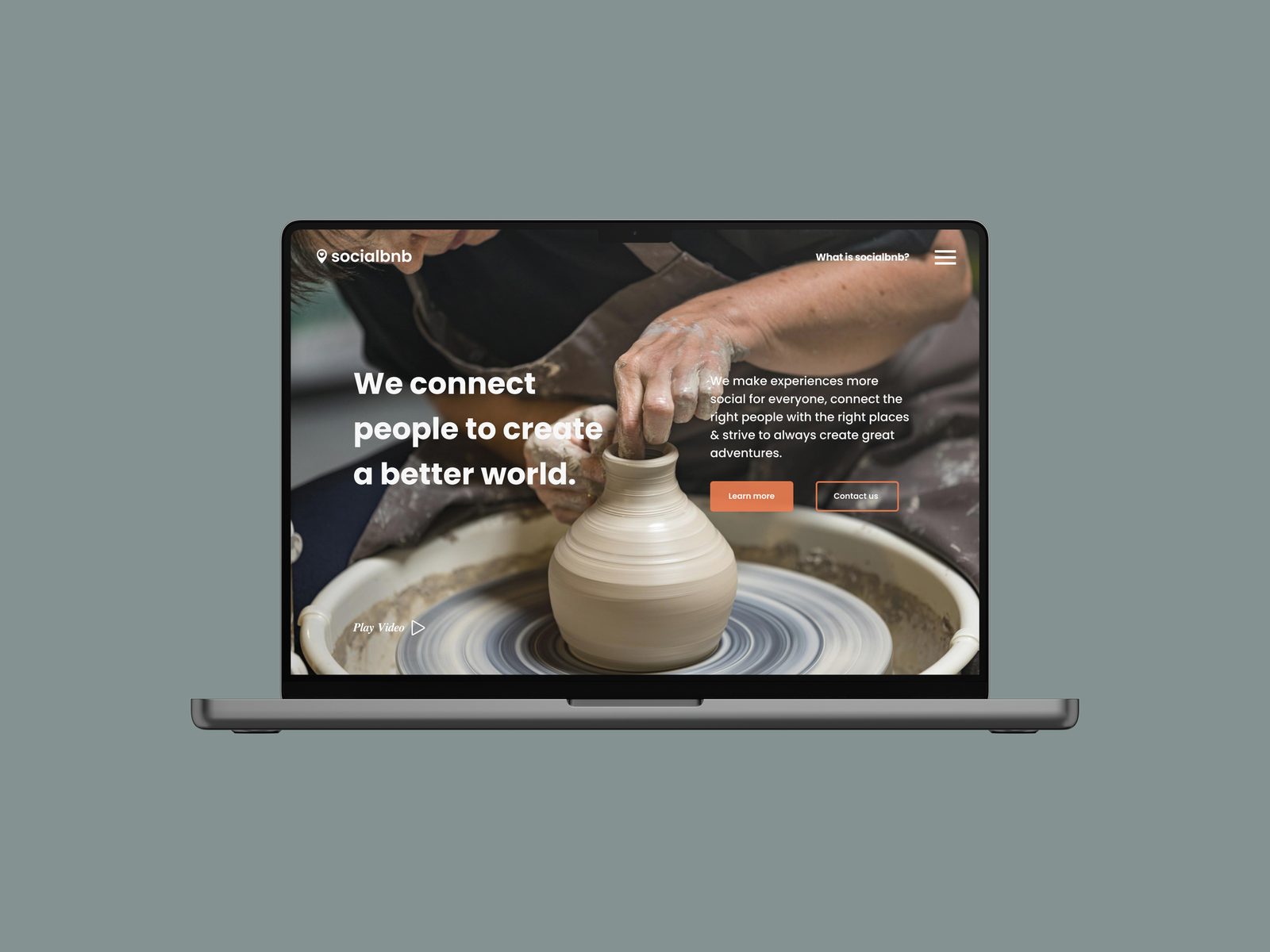 Socialbnb website on a laptop: We connect people to create a better world