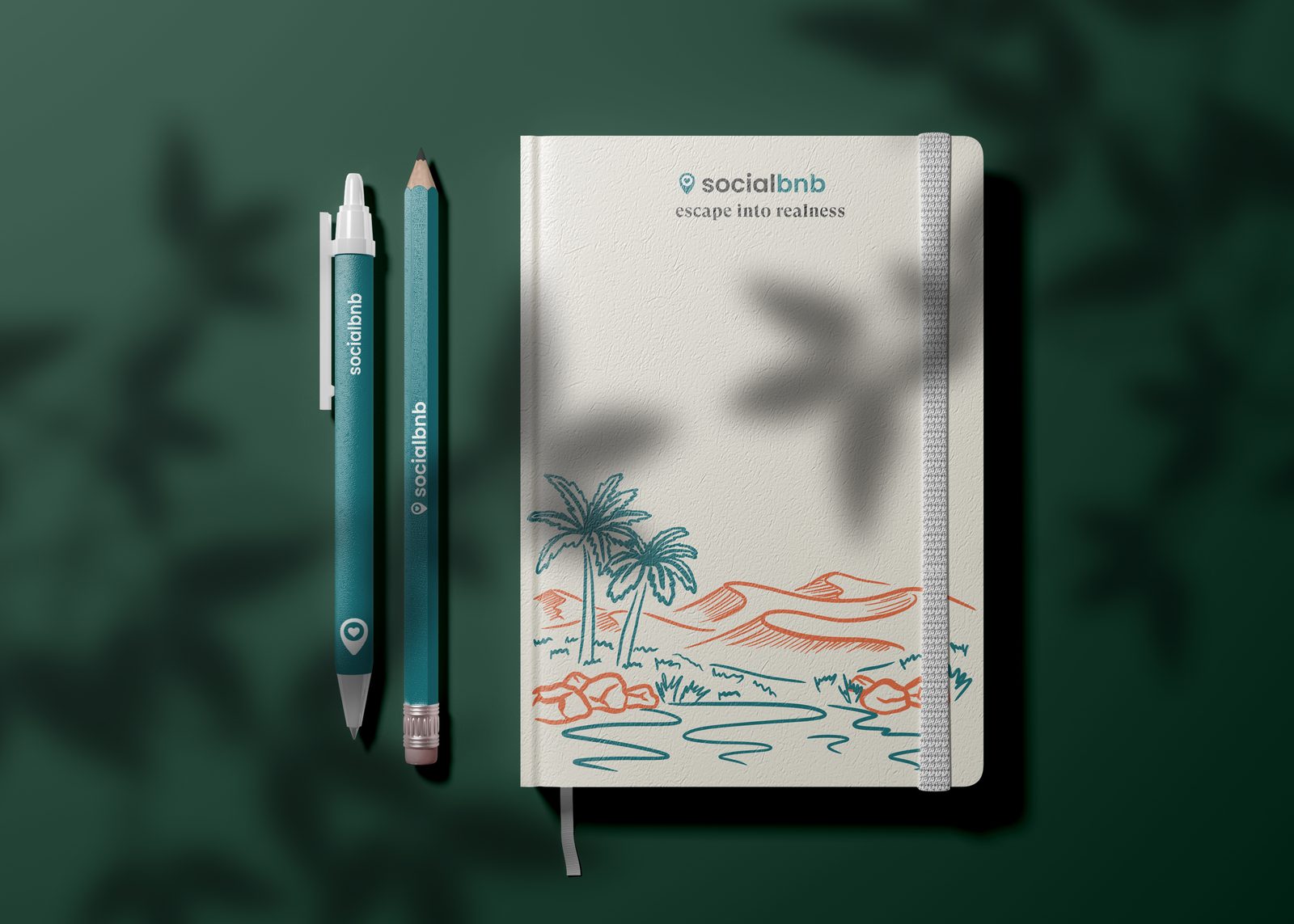 Socialbnb notebook and pens