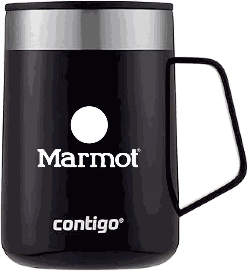 Black desk mug with the Marmot logo