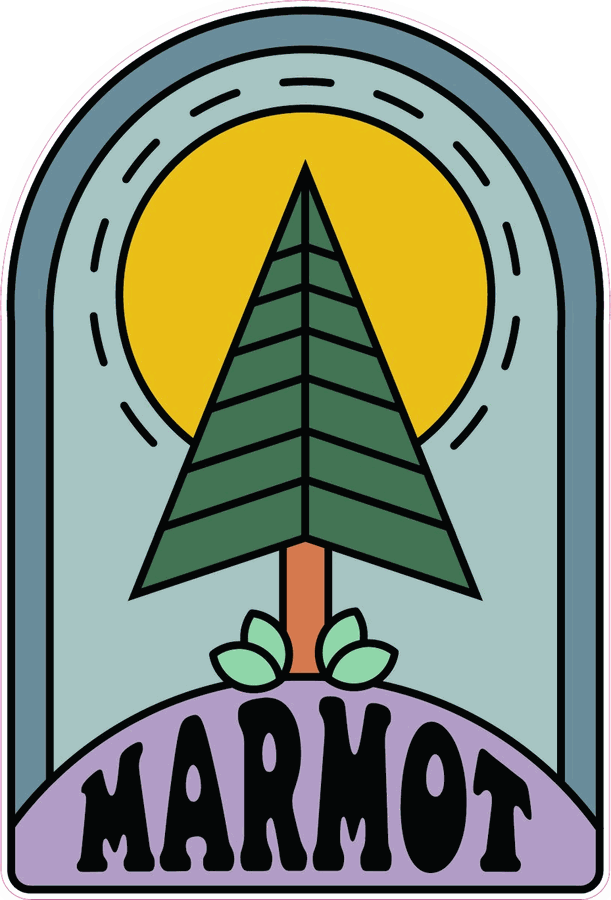 Sticker: a pine tree in front of the sun, Marmot