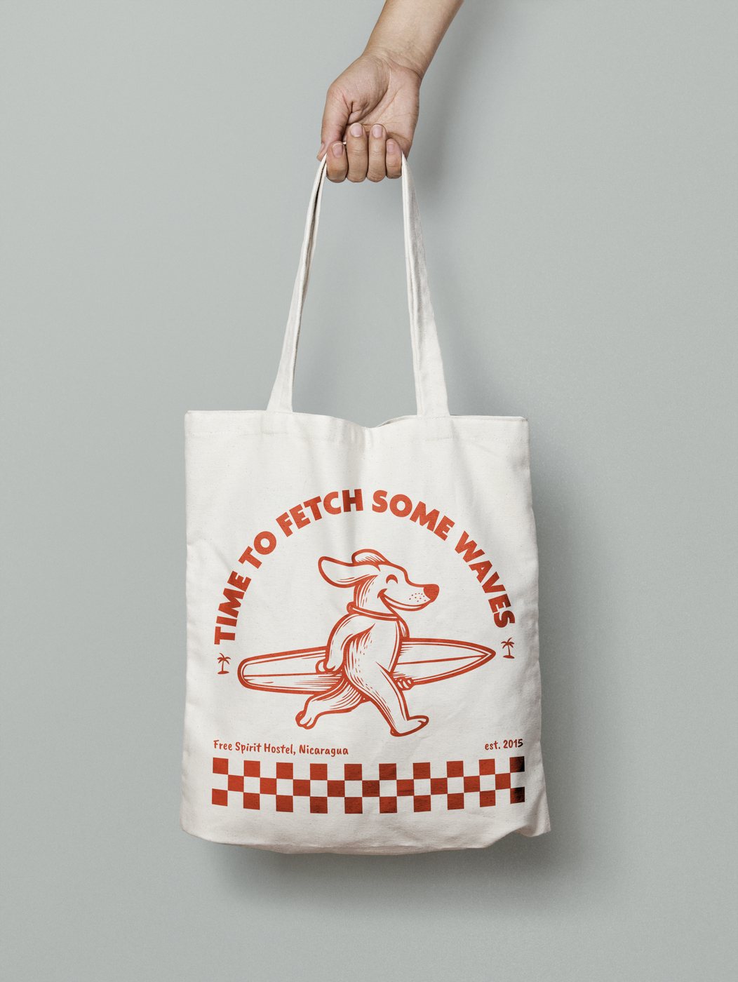 Tote bag with the surfing dog print