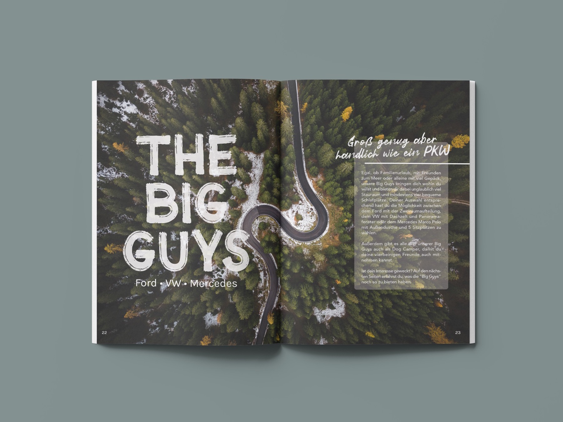 Magazine mockup: The Big Guys spread, Ford, VW, Mercedes