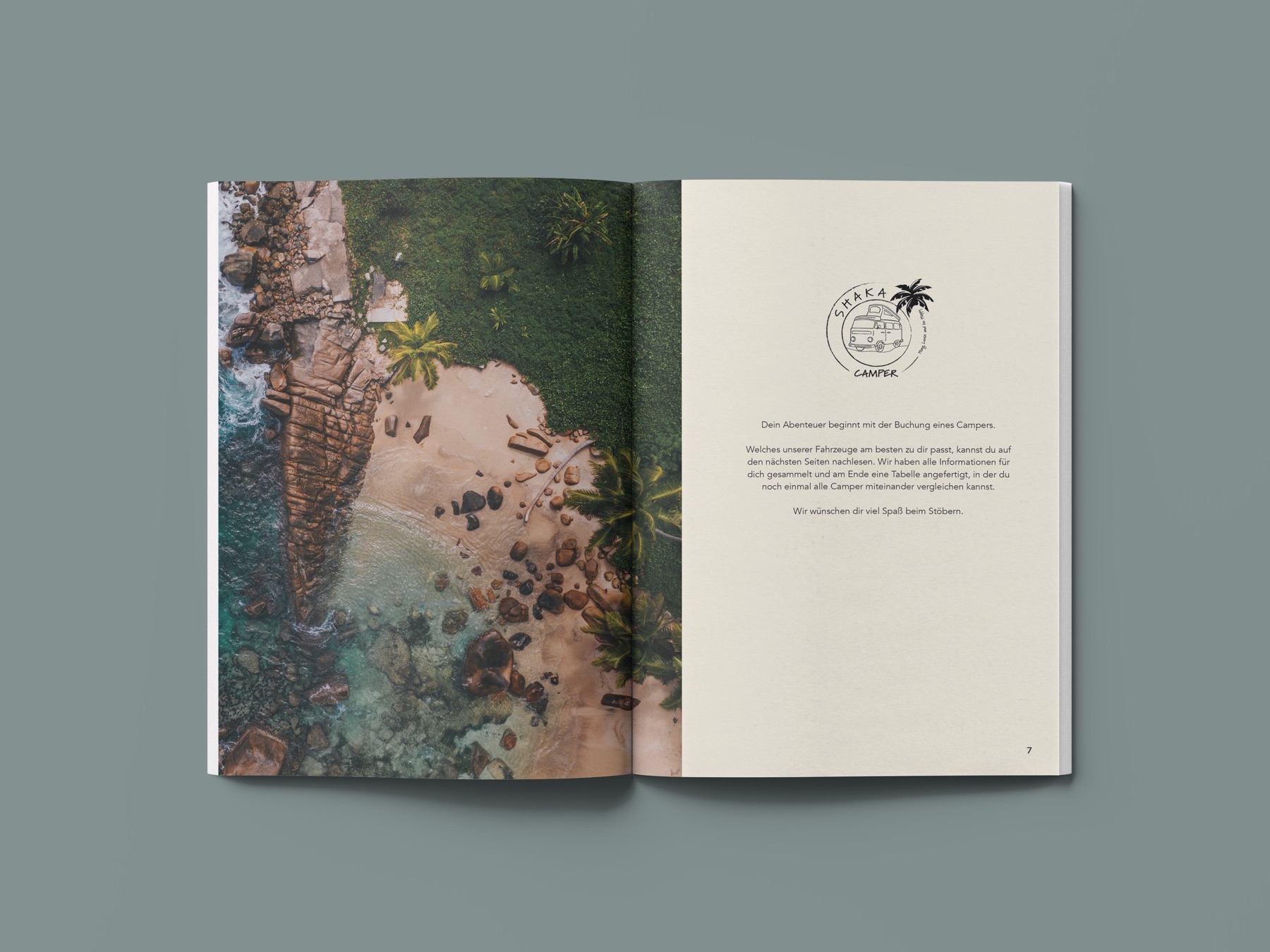 Magazine mockup: aerial coast photo and the welcome page